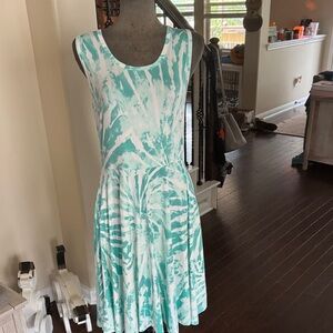 Lularoe Nicki Aqua Tie-Dye Midi Dress.  Sz L